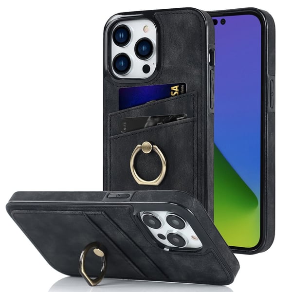 SKALO iPhone 14 Pro Max PU-læder kortholder Ring - Sort