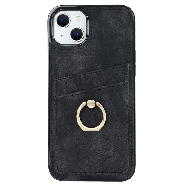 SKALO iPhone 14 Plus PU-læder kortholder Ring - Sort