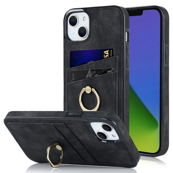 SKALO iPhone 14 Plus PU-læder kortholder Ring - Sort