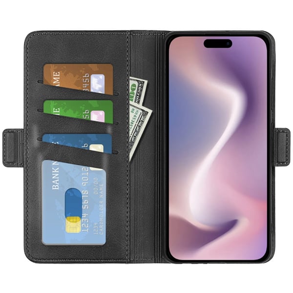SKALO iPhone 16 Pro Premium Wallet Flip Cover - Sort