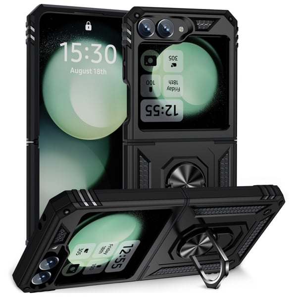 SKALO Samsung Z Flip6 Armor Hybrid metal ring cover - Sort