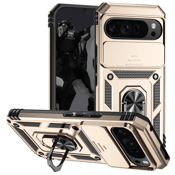 SKALO Google Pixel 9 Pro XL Armor Hybrid Metal Ring Camera Slider - Guld