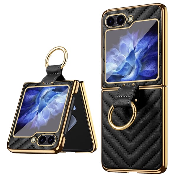 Samsung Z Flip6 SKALO Gold Edge Ring Cover Sort