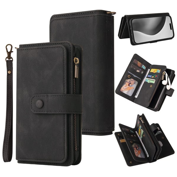 SKALO iPhone 16 Pro Max Big Wallet 17-FACK Plånboksfodral - Svart