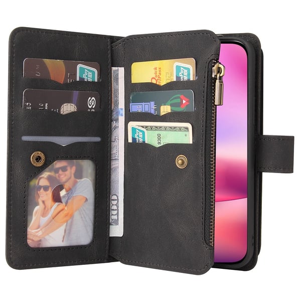 SKALO iPhone 16 Big Wallet 17-RUM Pungetui - Sort