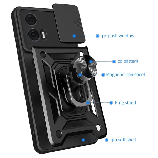 SKALO Motorola Edge 50 Fusion Armor Hybrid Metal Ring Camera Slider - Sort