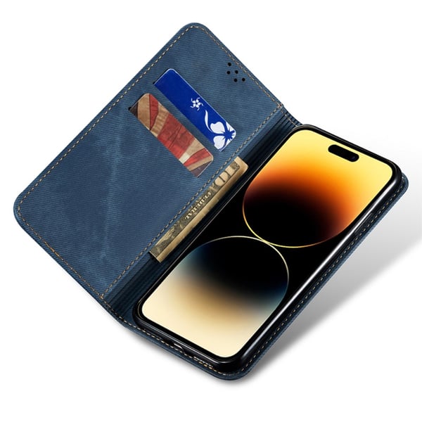 SKALO iPhone 16 Jeans Lompakkokotelo - Sininen
