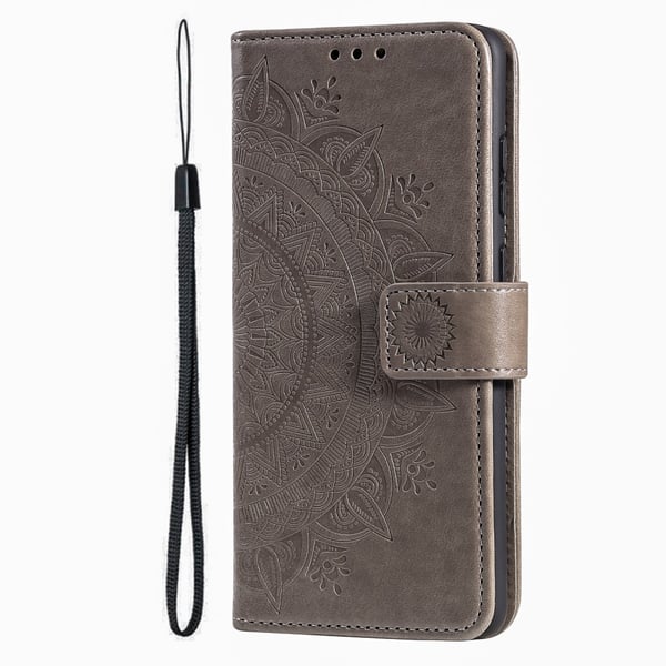 SKALO iPhone 16 Mandala lompakkokotelo - Harmaa