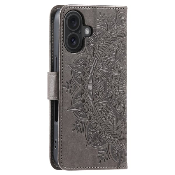 SKALO iPhone 16 Mandala lompakkokotelo - Harmaa