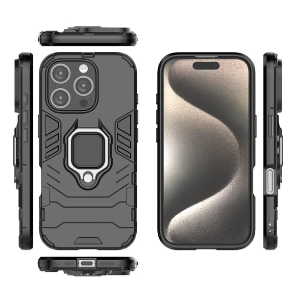 SKALO iPhone 16 Pro Armor Hybrid metal ring cover - Sort