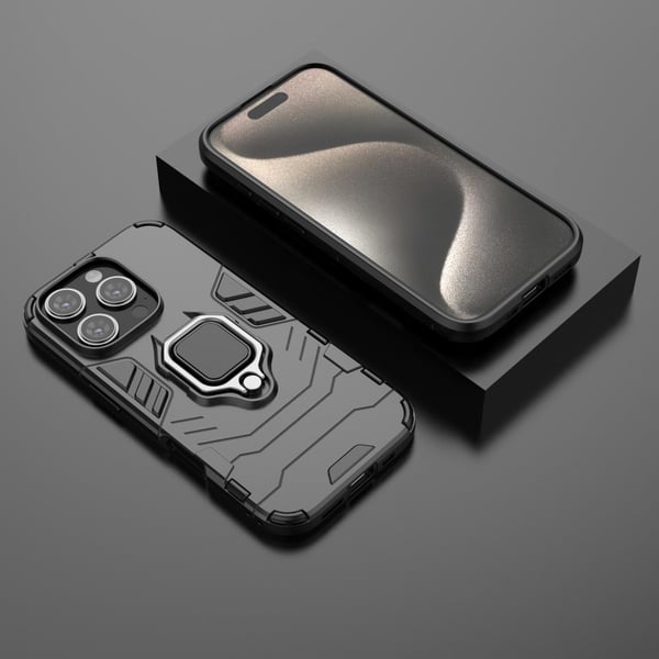 SKALO iPhone 16 Pro Armor Hybrid metal ring cover - Sort