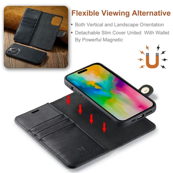 DG MING iPhone 16 Pro Max 2-in-1 magneetti lompakkokotelo - Musta