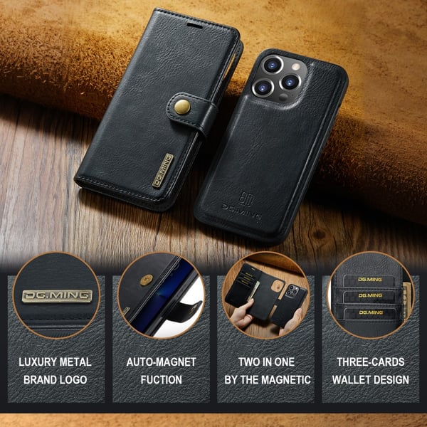 DG MING iPhone 16 Pro Max 2-in-1 magneetti lompakkokotelo - Musta