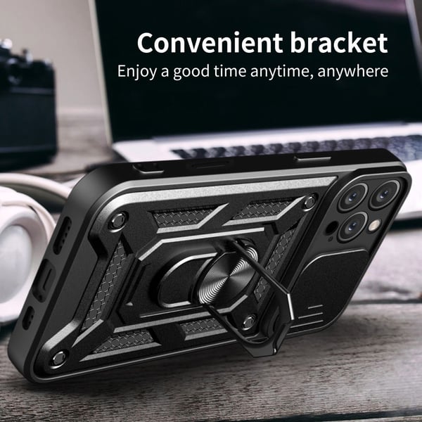 SKALO iPhone 16 Pro Max Armor Hybrid Metal Ring Camera Slider - Sort