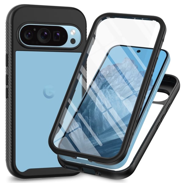 SKALO Google Pixel 9/9 Pro Iskunkestävä Clear Hybrid Suojakuori + suojakalvo - Musta SKALO Google Pixel 9/9 Pro Iskunkestävä Clear Hybrid Suojakuori + suojakalvo - Musta