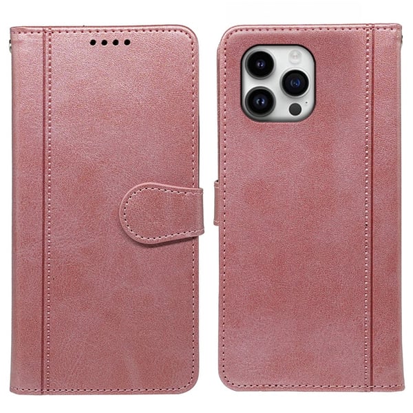 SKALO iPhone 16 Pro Flip Cover m. pung i PU-læder - Rosa guld SKALO iPhone 16 Pro Flip Cover m. pung i PU-læder - Rosa guld