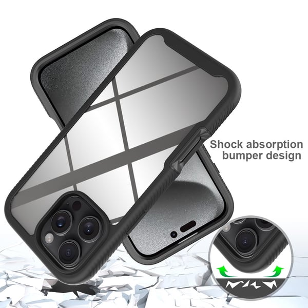 SKALO iPhone 16 Pro Max Stødsikker Clear Hybrid Cover + Skaermbeskyttelse - Sort
