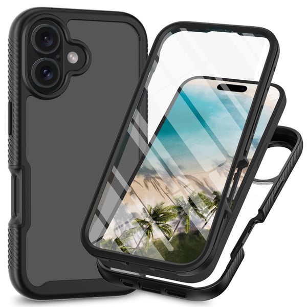 SKALO iPhone 16 Plus Stødsikker Clear Hybrid Cover + Skaermbeskyttelse - Sort