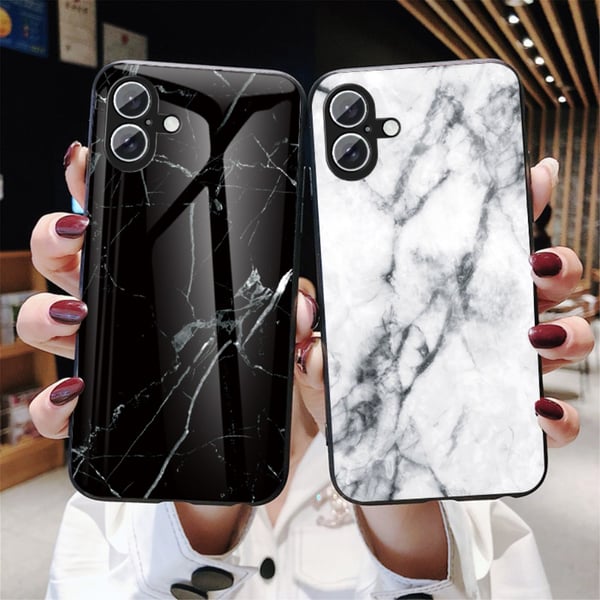 SKALO iPhone 16 Plus Marmor hærdet glas TPU Cover - #1