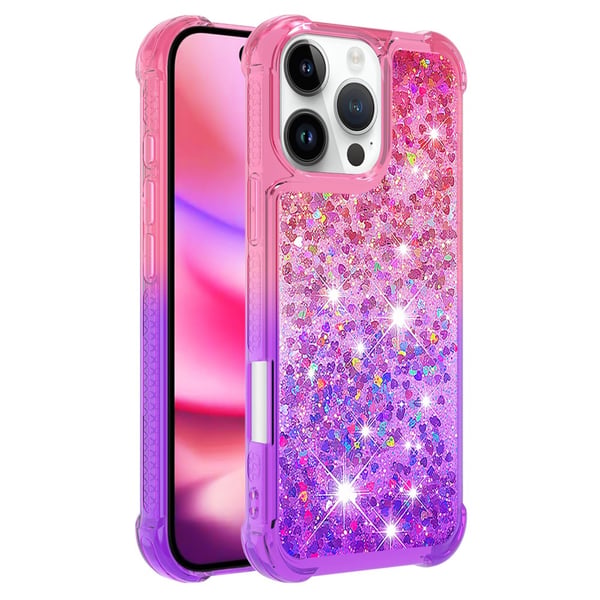 SKALO iPhone 16 Pro Kvicksand Glitter Hjerter TPU Cover - Pink-Lilla