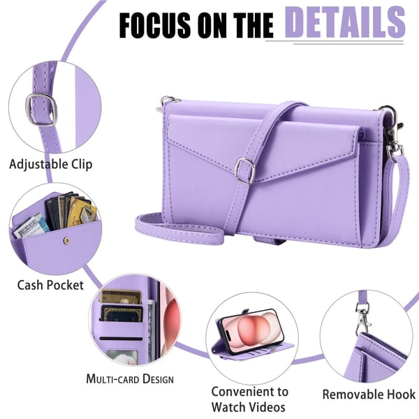 SKALO iPhone 16 Plus Evelope Clutch 5-Lokeroa - Violetti