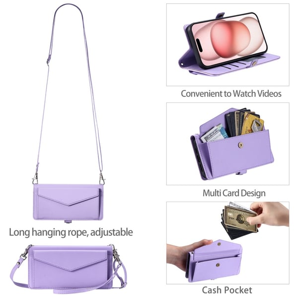 SKALO iPhone 16 Plus Evelope Clutch 5-Lokeroa - Violetti