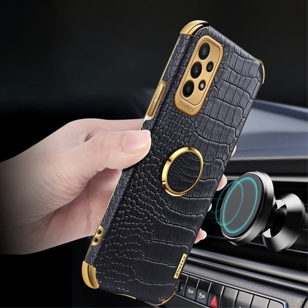 SKALO Samsung A23 5G Crocodile Guldkant Cover - Hvid