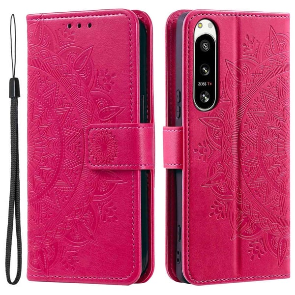 SKALO Sony Xperia 5 IV 5G Mandala lompakkokotelo - Cerise SKALO Sony Xperia 5 IV 5G Mandala lompakkokotelo - Cerise