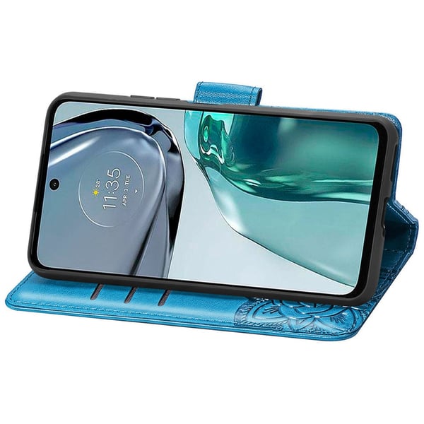 SKALO Motorola Moto G62 5G Mandala Butterfly Flip Cover - Blå