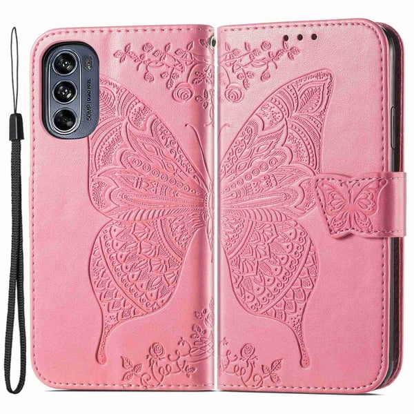 SKALO Motorola Moto G62 5G Mandala Butterfly Flip Cover - Pink