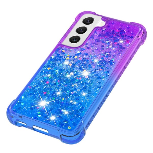 SKALO Samsung S23 Plus Kvicksand Glitter Hjerter TPU Cover - Lilla-Blå