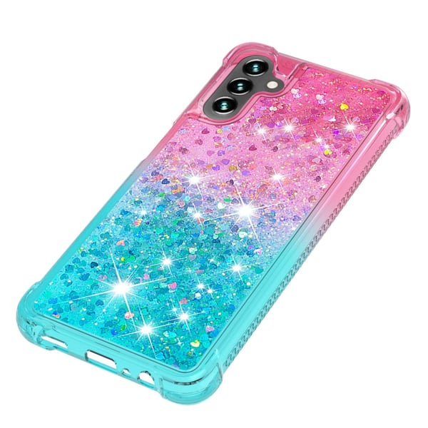 SKALO Samsung A54 5G Kvicksand Glitter Hjerter TPU Cover - Pink-Turkis