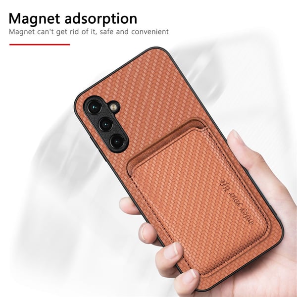 SKALO Samsung A14 4G/5G Carbon Fiber Cover med kortholder - Brun