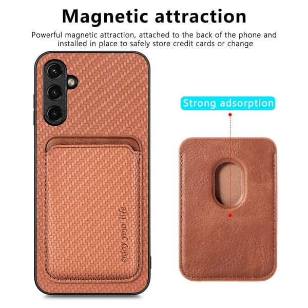 SKALO Samsung A14 4G/5G Carbon Fiber Cover med kortholder - Brun