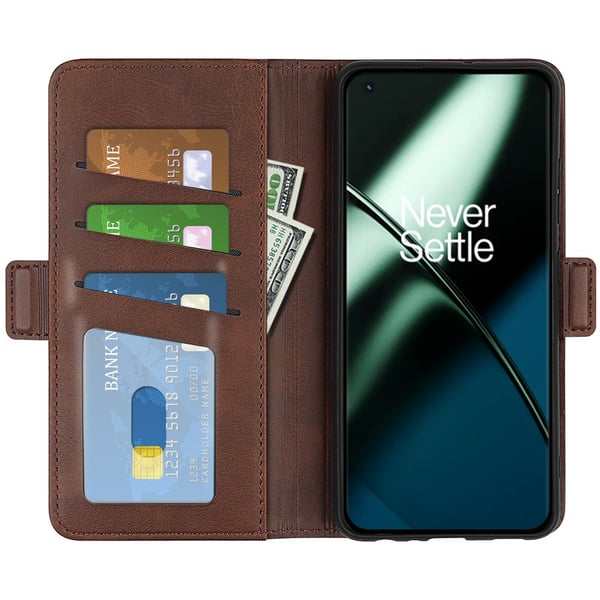 SKALO OnePlus 11 5G Premium Wallet Flip Cover - Brun