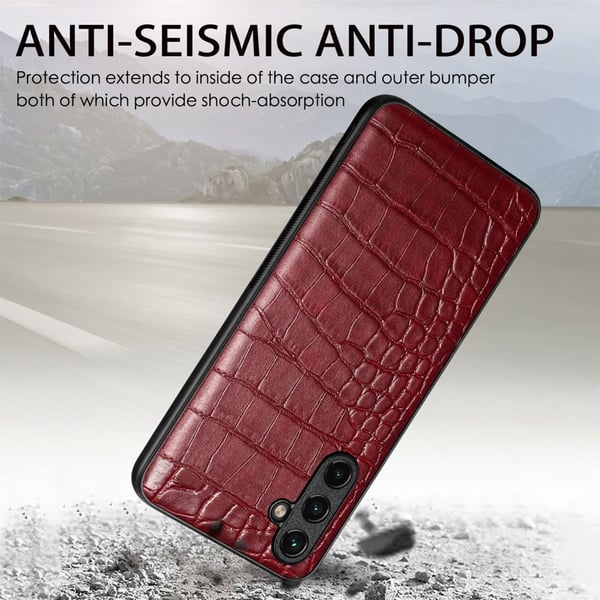 SKALO Samsung A14 4G/5G Crocodile PU Leather Hybrid Cover - Brun