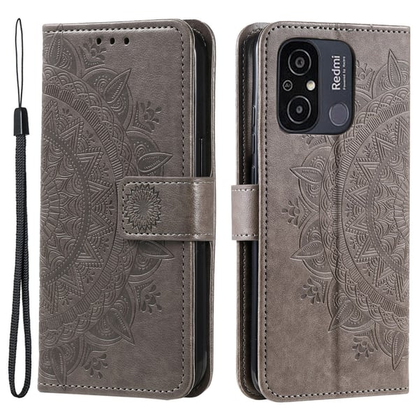 SKALO Xiaomi Redmi 12C 4G Mandala Flip Cover - Grå SKALO Xiaomi Redmi 12C 4G Mandala Flip Cover - Grå