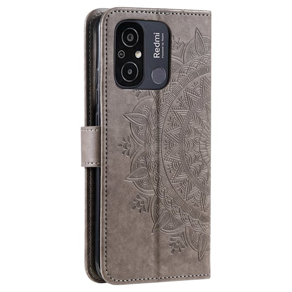 SKALO Xiaomi Redmi 12C 4G Mandala lompakkokotelo - Harmaa
