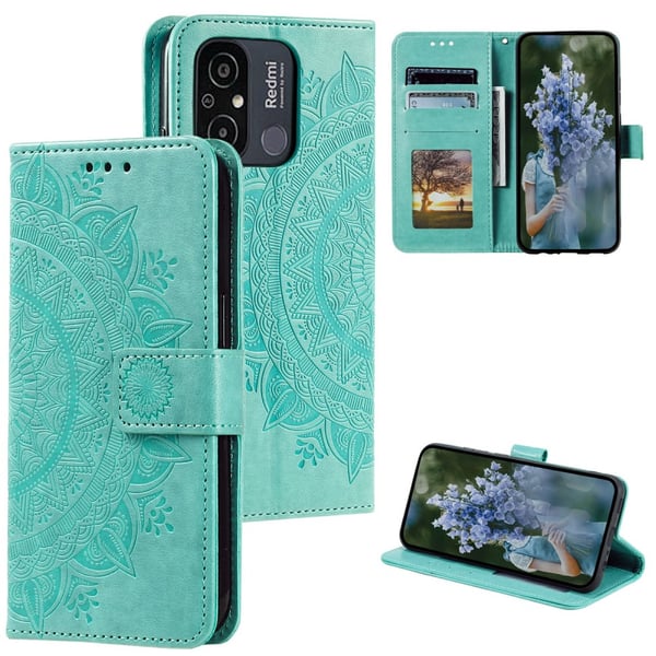 SKALO Xiaomi Redmi 12C 4G Mandala Flip Cover - Turkis
