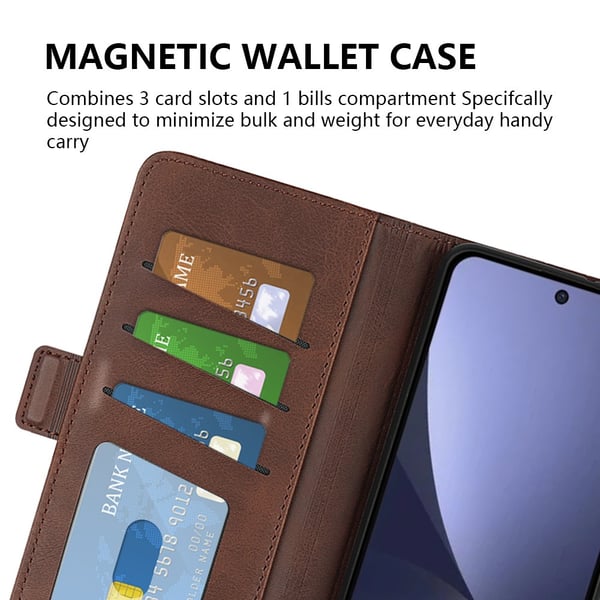 SKALO Xiaomi 13 5G Premium Wallet Flip Cover - Brun