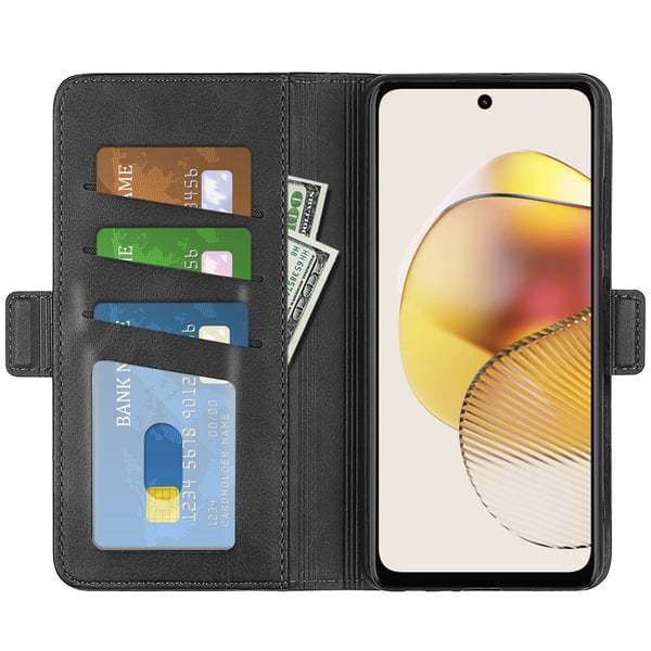 SKALO Motorola Moto G73 5G Premium Wallet Flip Cover - Sort