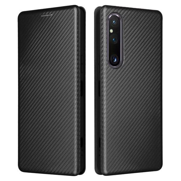 SKALO Sony Xperia 1 V Carbon Fiber Pungetui - Sort SKALO Sony Xperia 1 V Carbon Fiber Pungetui - Sort