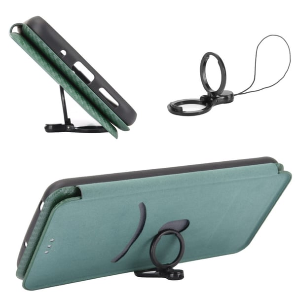 SKALO Sony Xperia 10 V Carbon Fiber Pungetui - Grøn