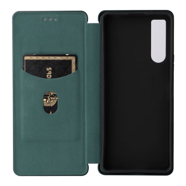 SKALO Sony Xperia 10 V Carbon Fiber Pungetui - Grøn