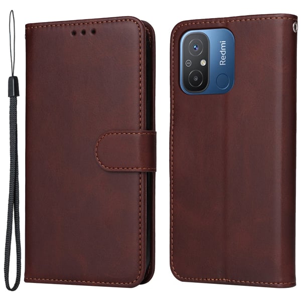 SKALO Xiaomi Redmi 12C 4G Flip Cover m. pung i PU-læder - Brun