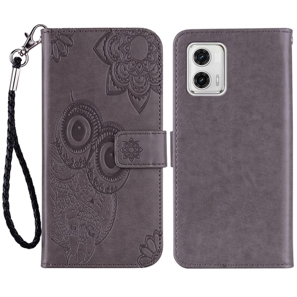 SKALO Motorola Moto G53 5G Mandala Owl Flip Cover - Grå