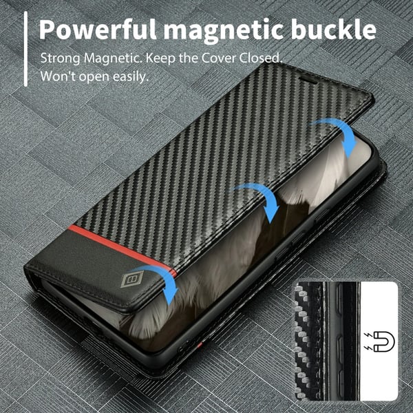 SKALO Google Pixel 8 LC.IMEEKE Carbon Fiber Pungetui i PU-læder - Sort