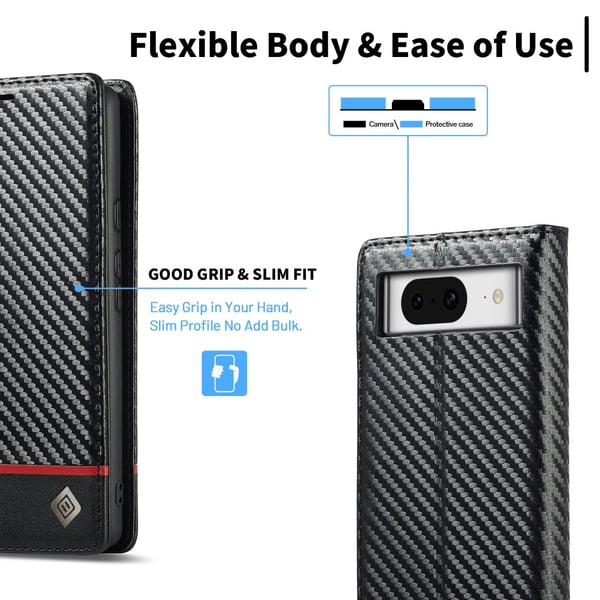 SKALO Google Pixel 8 LC.IMEEKE Carbon Fiber Pungetui i PU-læder - Sort