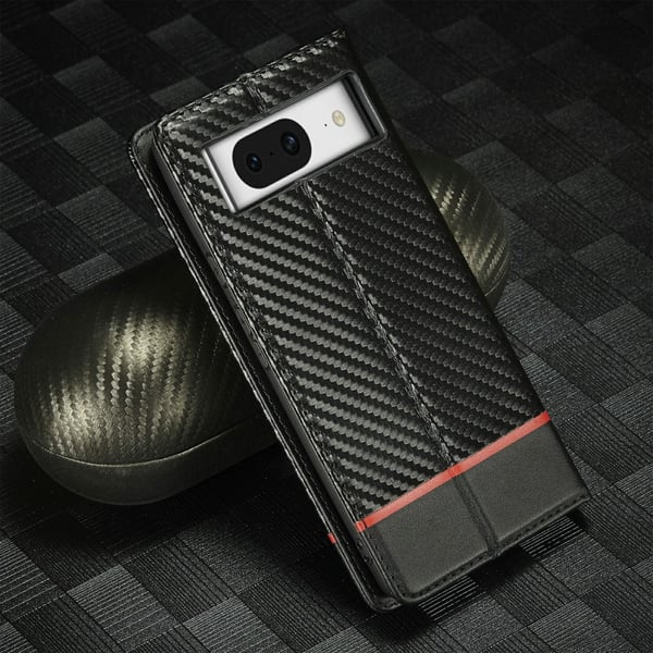 SKALO Google Pixel 8 LC.IMEEKE Carbon Fiber Pungetui i PU-læder - Sort