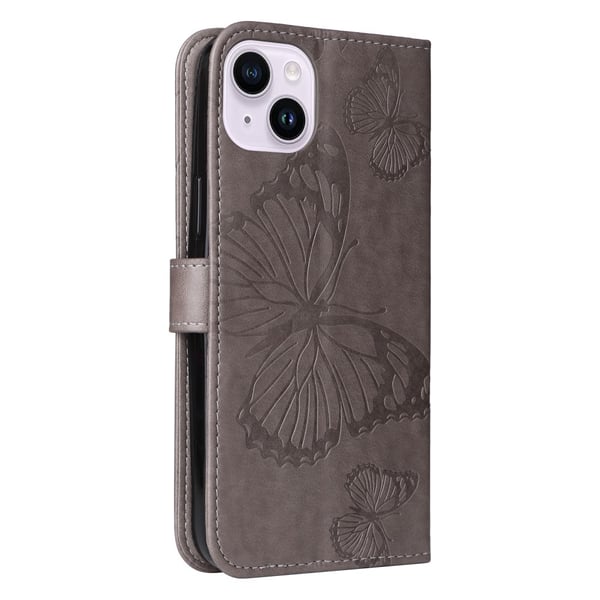 SKALO iPhone 15 Plus Mandala Butterfly lompakkokotelo - Harmaa